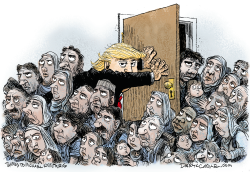 TRUMP HOLDS REFUGEES BACK  by Daryl Cagle