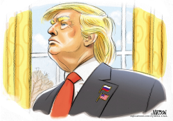 TRUMP LLEVA BOTON DE LA BANDERA RUSA EN LA SOLAPA by R.J. Matson