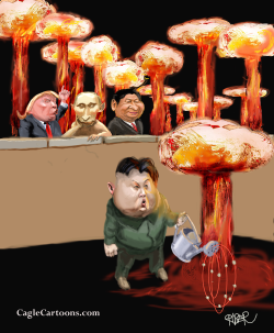 Kim and nuclear bomb, watched by Riber Hansson