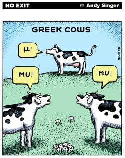 GREEK COWS COLOR VERSION by Andy Singer