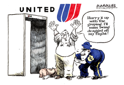UNITED AIRLINES DRAGGING PASSENGER COLOR by Jimmy Margulies