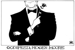 ROGER MOORE, RIP, B/W by Randy Bish
