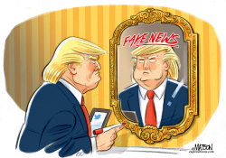 TRUMP SEES FAKE NEWS IN THE MIRROR by R.J. Matson