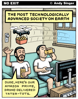 DRONE DELIVERED TATER TOTS COLOR VERSION by Andy Singer