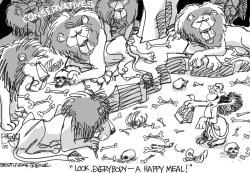 DUBYA IN THE LIONS DEN by Pat Bagley