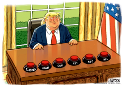 TRUMP FINGER ON NUCLEAR BUTTONS by R.J. Matson