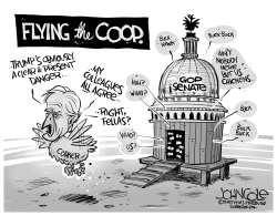 CORKER FLIES THE COOP BW by John Cole