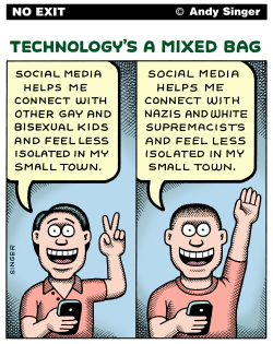 TECHNOLOGY IS A MIXED BAG COLOR VERSION by Andy Singer