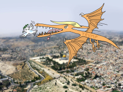 TRUMP FLYING OVER JERUSALEM by Stephane Peray