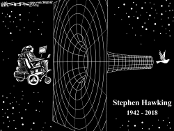 STEPHEN HAWKING FAREWELL BW by Kevin Siers