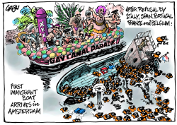 FIRST IMMIGRANT BOAT ARRIVES IN AMSTERDAM by Jos Collignon
