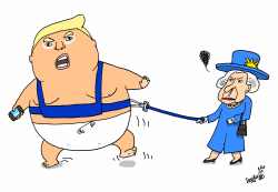 THE QUEEN IS WALKING HER BABY TRUMP by Stephane Peray