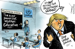TRUMP HALTS FUNDING FOR UNRWA by Patrick Chappatte