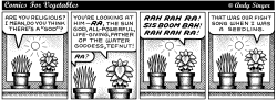 COMICS FOR VEGES DISCUSS RELIGION by Andy Singer
