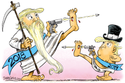 NEW YEAR TRUMP SHOT IN FOOT by Daryl Cagle