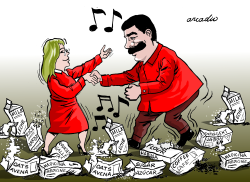 MADURO DANCES OVER THE DESTROYED HUMANITARIAN AID by Arcadio Esquivel
