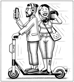 Electric Scooter Couple by Andy Singer
