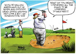 Trumps golfs while America burns by Dave Whamond
