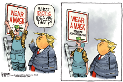 TRUMP MASK SIGN by Rick McKee