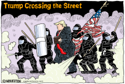 TRUMP CROSSING THE STREET by Monte Wolverton