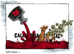 CALIFORNIA DROWNING IN RED INK AND COVID by Daryl Cagle