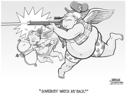 CUPID HUNTING WITH DICK CHENEY-GRAYSCALE by R.J. Matson