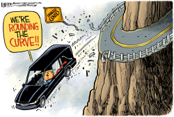 TRUMP ROUNDING THE CURVE by Rick McKee