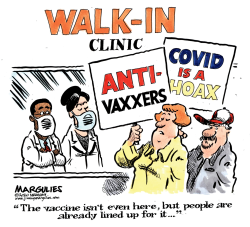 LINED UP FOR THE VACCINE by Jimmy Margulies