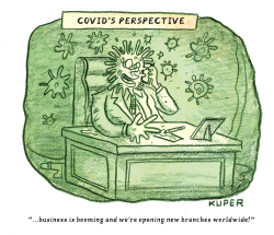 Covid's Perspective by Peter Kuper