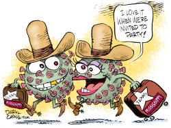 CORONAVIRUS OFF TO PARTY by Daryl Cagle