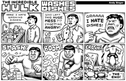 HULK WASHES DISHES HORIZONTAL LAYOUT by Andy Singer