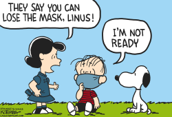LUCY, LINUS, AND MASKS by Jeff Koterba