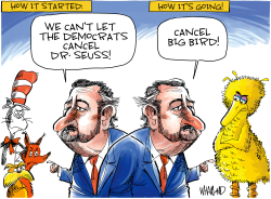 BIG BIRD RUFFLES THE FEATHERS OF TED CRUZ by Dave Whamond