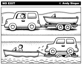 Car Tows Boat Tows Car by Andy Singer