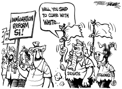IMMIGRATION MARCHERS IN WHITE by John Trever