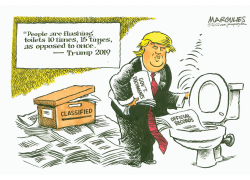 TRUMP FLUSHING PAPERS DOWN THE TOILET by Jimmy Margulies