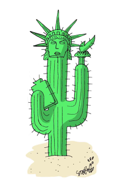 SMALL ILLUSTRATION - ANTI- IMMIGRATION CACTUS by Stephane Peray