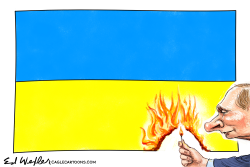PUTIN BURNS UKRAINE FLAG by Ed Wexler