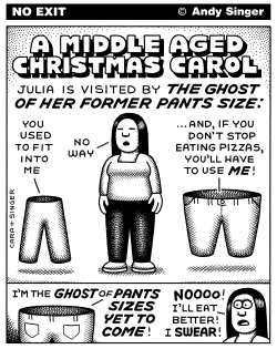 GHOST OF FORMER PANTS SIZE by Andy Singer
