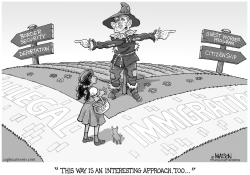 ILLEGAL IMMIGRATION SCARECROW-GRAYSCALE by R.J. Matson
