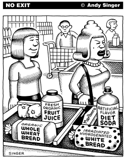 CONVENTIONAL FOOD SHOPPER AND ORGANIC SHOPPER by Andy Singer