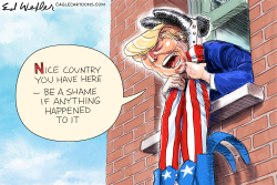 TRUMP DROP UNCLE SAM FROM WINDOW by Ed Wexler