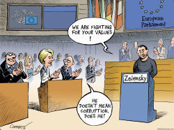 ZELENSKY AT THE EU PARLIAMENT by Patrick Chappatte
