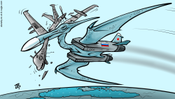 RUSSIAN FIGHTER HUNTS A US DRONE  by Emad Hajjaj
