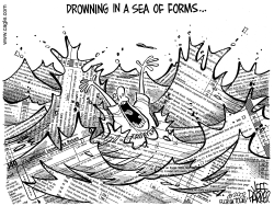 IRS TAX FORMS DROWNING by Jeff Parker