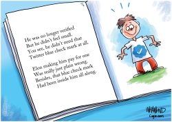 THE TALE OF THE TWITTER BLUE CHECK MARK by Dave Whamond