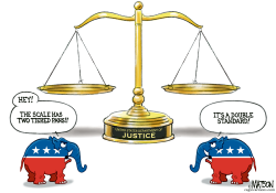 GOP SEES DOUBLE STANDARD IN SCALES OF JUSTICE by R.J. Matson