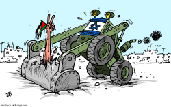 ISRAELI BULLDOZERS IN THE REFUGEES CAMP  by Emad Hajjaj