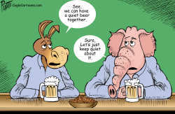 A DEMOCRAT AND A REPUBLICAN ARE IN A BAR by Bruce Plante