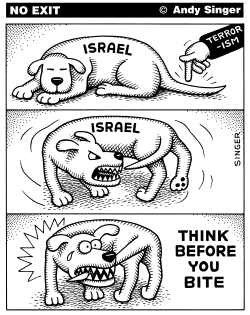 THINK BEFORE YOU BITE ISRAEL by Andy Singer